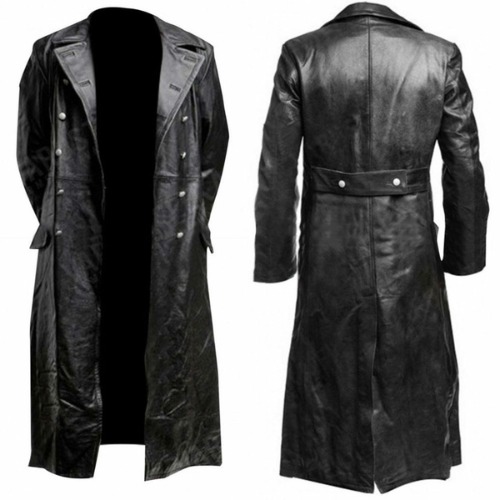 MEN'S GERMAN CLASSIC WW2 MILITARY UNIFORM OFFICER BLACK REAL LEATHER TRENCH COAT | Wish