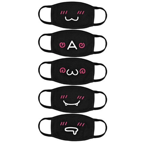 Aniwon Kawaii Muffle Mask, 5 Pack Anti-Dust Anime Cotton Mouth Mask Cute Kaomoji Face Mask - 