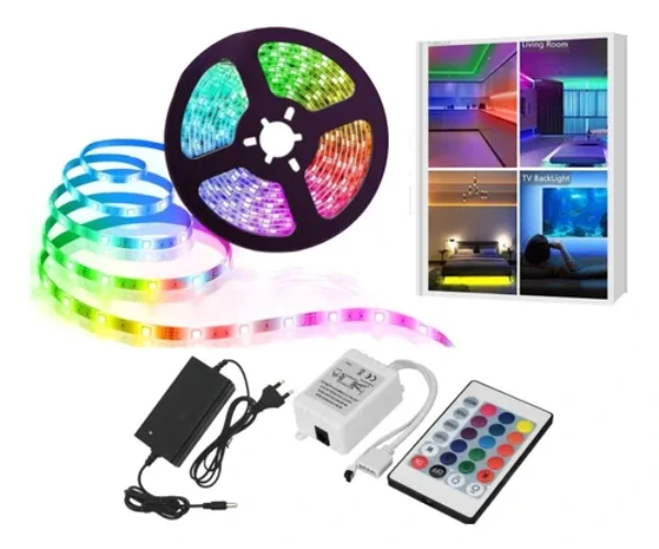 Cinta Luces Led Tira Rgb 5050 5m Con Transfor. + Control