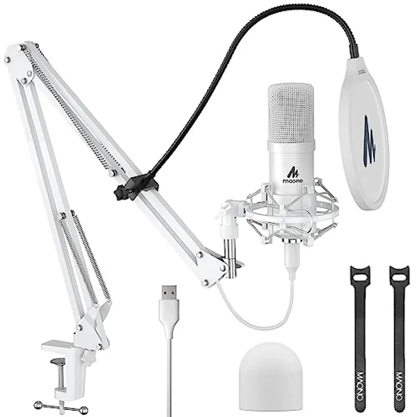 MAONO USB Microphone, 192kHz/24bit Plug & Play PC Computer Podcast Condenser Cardioid Metal Mic Kit with Professional Sound Chipset for Recording, Gaming, Singing, YouTube, AU-A04 White