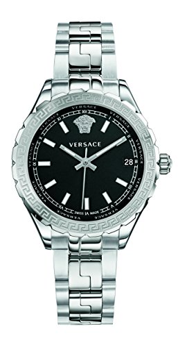 Versace Damen Analog Schweizer Quarzuhr mit Edelstahlarmband und schwarzem Zifferblatt Hellenyium V12020015