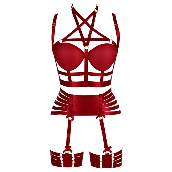 Women's Body Harness Bra Punk Garter Belt Elastic Adjustable Gothic Dance Carnival Costume Accessories(O0208) - Wine Red