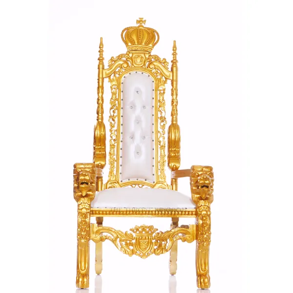 King David Queen Crown Lion Throne Chair - White / Gold
