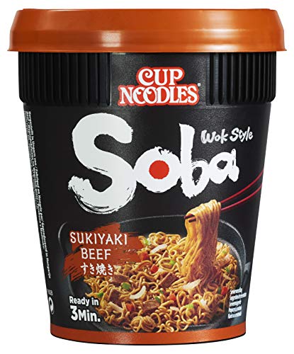 Nissin Cup Noodles Soba Cup – Sukiyaki Beef, 8er Pack, Wok Style Instant-Nudeln japanischer Art, mit Würzsauce, Rind & Gemüse, schnell im Becher zubereitet, asiatisches Essen (8 x 89 g) - 1