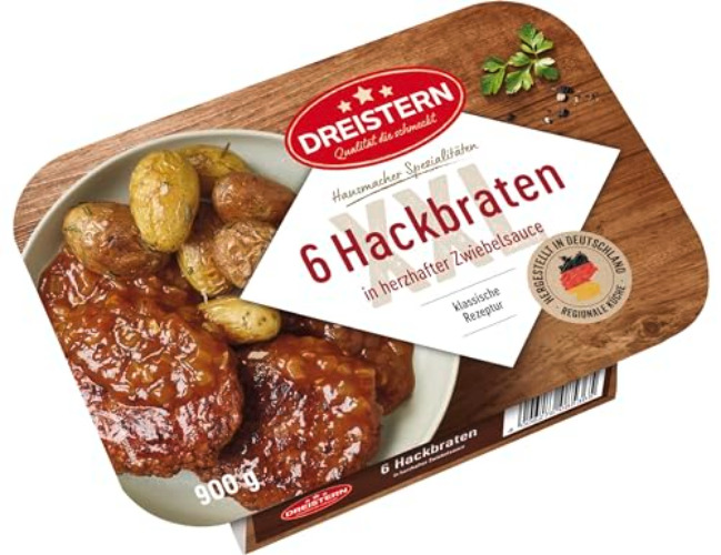 Dreistern 6 Hackbraten in herzhafter Zwiebelsauce, 900 g - 900 g (1er Pack) - Single