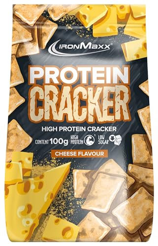 IronMaxx Protein Cracker - Cheese 100g | Knuspriger und zuckerarmer Snack mit 21% Eiweiß | Gebacken und nicht frittiert - Cheese