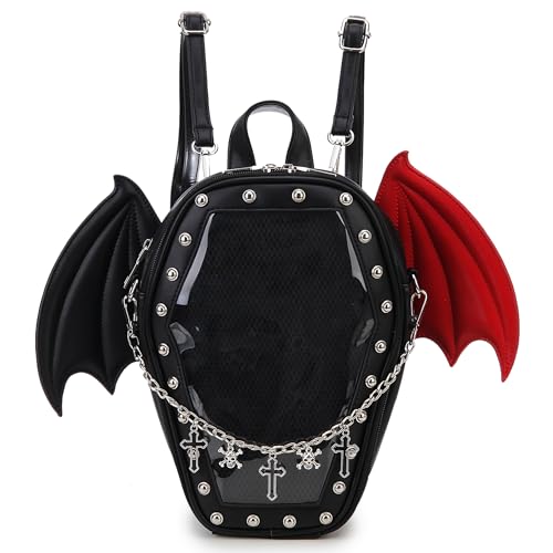 ENJOININ Gothic Coffin Shape Purses and Handbags for Women Halloween Shoulder Bag Ita Purse Backpack… - Black Red Wings