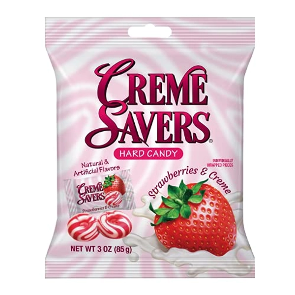 Creme Savers Strawberries and Creme Hard Candy | The Taste of Fresh Strawberries Swirled in Rich Cream | The Original Classic Creme Savers Brought To You By Iconic Candy | 3oz Bag (12 Count)
