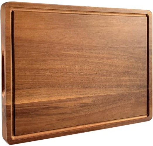 Large Cutting Board Wood for Kitchen, 17x12x1" Reversible Large Wooden Chopping Board Charcuterie boards with Juice Grooves and Side Handles, Ideal for Meat, Cheese, Vegetables, Fruits, Bread - Large