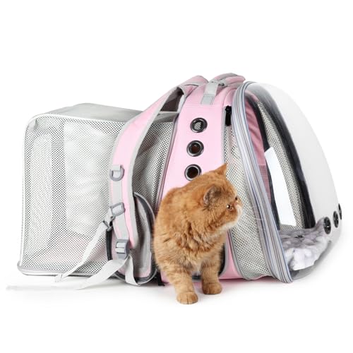 LOLLIMEOW Pet Carrier Backpack, Bubble Backpack Carrier, Cats and Puppies,Airline-Approved, Designed for Travel, Hiking, Walking & Outdoor Use (Dual Expandable-Pink) - Dual Expandable-Pink