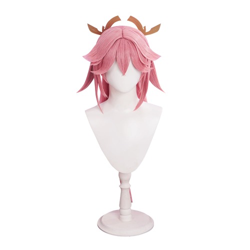 【Earring Ready For Ship】DokiDoki Game Genshin Impact Yae Miko Cosplay Wig Long Dark Pink/ Earring | Wig Only-Order Processing Time Refer to Description Page