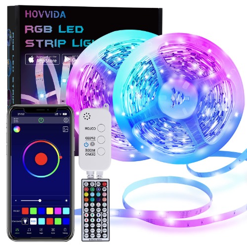 20M LED Strip, HOVVIDA Bluetooth Muziek LED-strip voor Kamer, Aangestuurd door APP, IR-afstandsbediening en Controller, 16 Miljoen Kleuren, 28 Stijlen, Tijdmodus