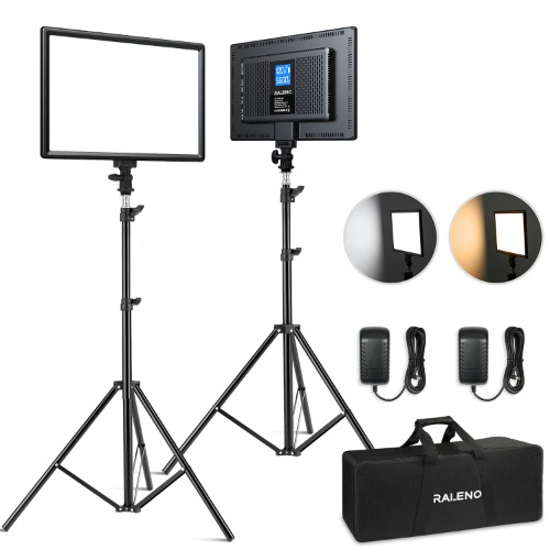 Raeno Led-videocamera, 2 stuks, 384 leds, zachte videolamp met 79 inch instelbaar statief handtas, 3200-5600 K, tweekleurige helderheid (0-100%) dimbaar, CRI95 voor YouTube fotografie studioset