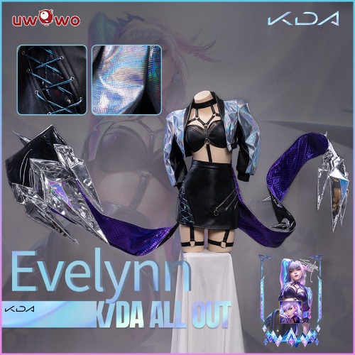 【Clearance Sale】Uwowo KDA All Out Evelynn Cosplay Costume League of Legends LOL Agony's Embrace Costume K/DA | Set A(Costume) S