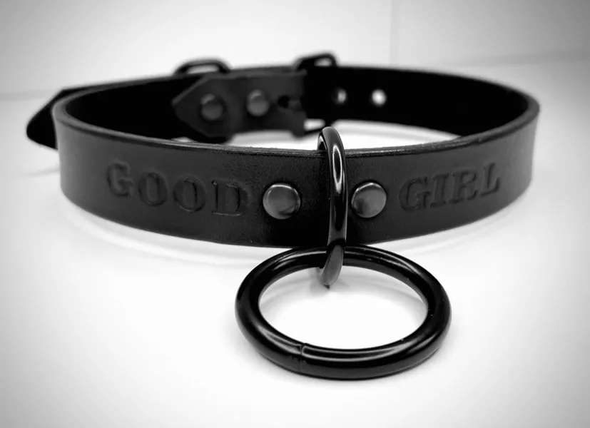 Personalized Black Leather BDSM Fetish Kink Collar for Submissive Available in Silver, Gold, Antique Brass, Black, or Rose Gold hardware