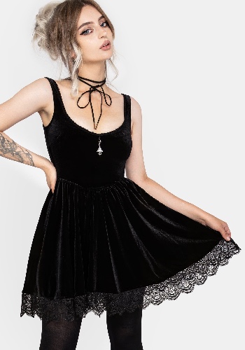 Orbweb Lace Hem Velour Mini Dress | US 2