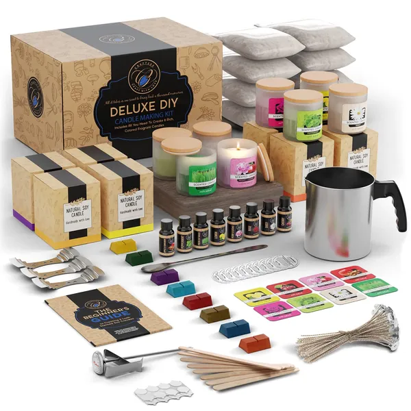 CraftZee Soy Candle Making Kit for Adults Beginners - Candle Making Kit Supplies Includes Soy Wax, Scents, Frosted Glass Jars, Wicks, Dyes, Melting Pot, Gift Box & More DIY Arts and Crafts