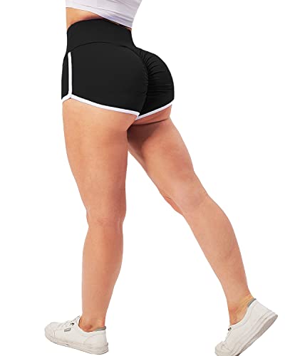 TZLDN Womens Gym Shorts for Women Ruched Butt Lifting Booty High Waist Compression Yoga Workout Cycling Shorts Black Hot Pants - S - #2classic - Black