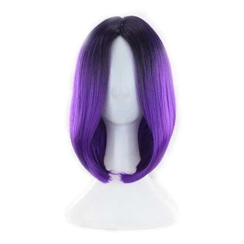 Lurrose Purple Wig for Women Short Synthetic High Temperature Wigs Purple Bob Hair Wig Purple Cosplay Wig Gradient Purple Straight Wig Cap for Carnival Halloween Party
