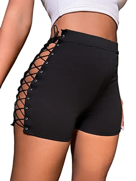 Verdusa Women's Lace Up Side Crisscross High Waist Skinny Shorts