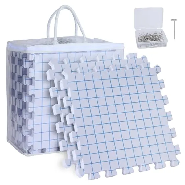 9 Pack Blocking Mats for Knitting & Crochet Project, Extra Thick Knitting Blocking Mat with Grid Lines，Knitting Mats with 100 T-Pins and Storage Bag