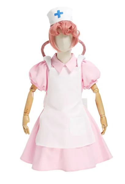 Kids Girls PM Pokemon Nurse Joy Pink Short-Sleeved Cosplay Costume Dress Outfit with Apron and Nurse Hat