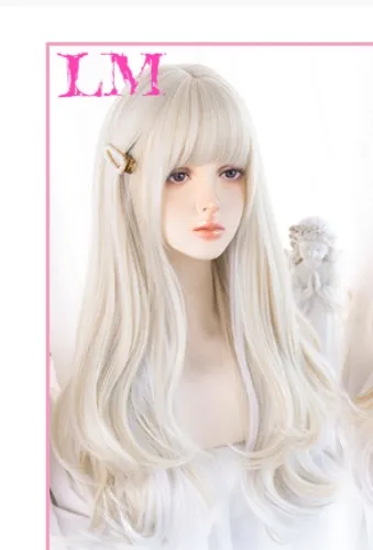 LM Cosplay Wig With Bangs Synthetic Straight Hair 24 Inch Long Heat-Resistant Pink Wig For Women