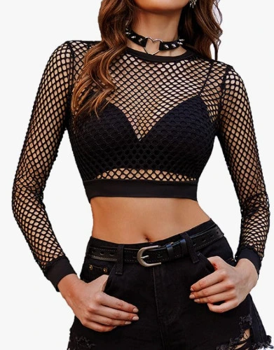 Fishnet Long Sleeve Crop Top
