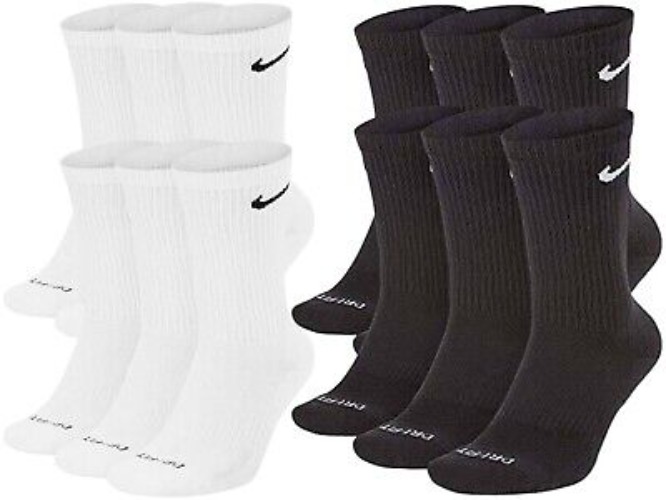 Nike Everyday Dri-Fit 6 Pairs Black White Crew Socks Cushioned Gym Sports Socks  | eBay