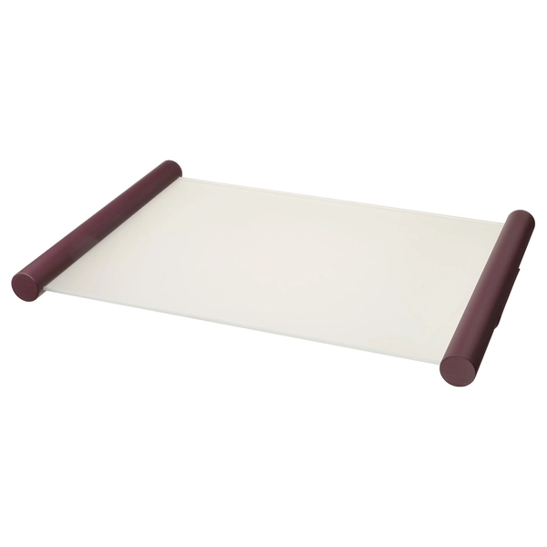 VARMBLIXT Tray - frosted glass/dark red 13 3/8x18 7/8 "