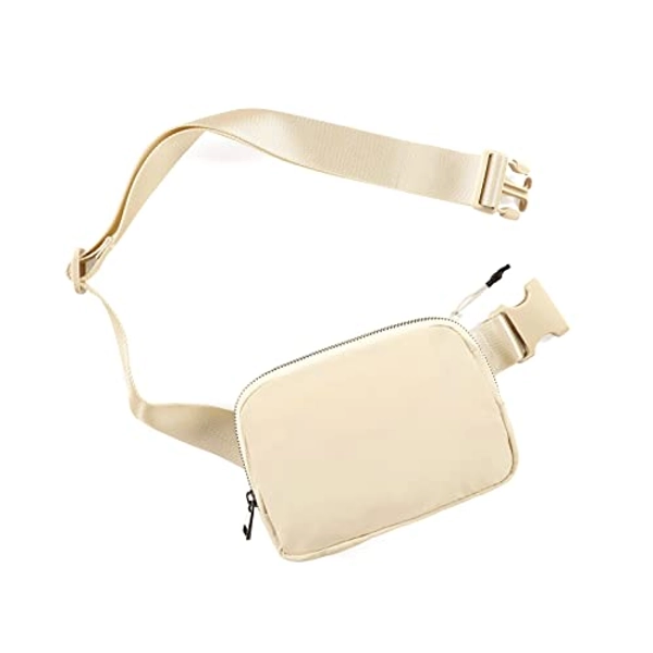 ODODOS Unisex Mini Belt Bag with Adjustable Strap Small Waist Pouch for Workout Running Traveling Hiking, Ivory