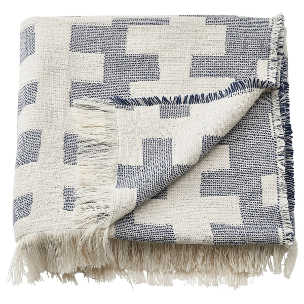 SLÅNSPINNMAL Throw - off-white/dark blue 51x67 "