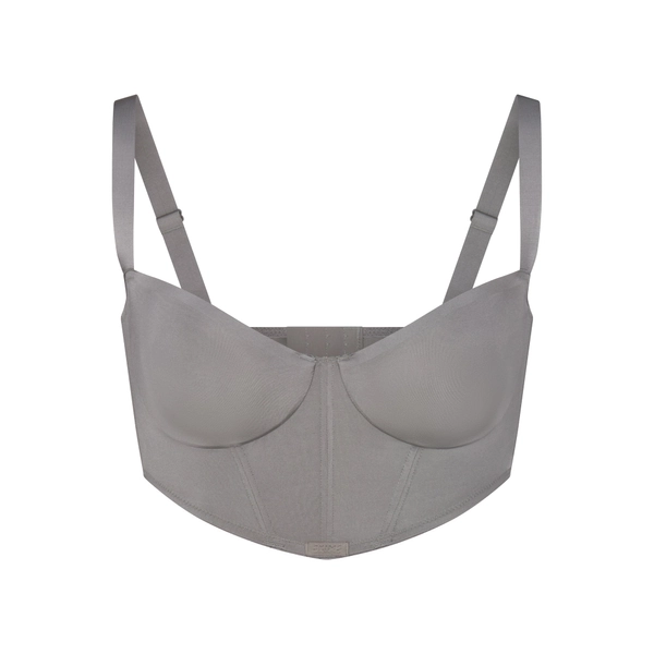 SKIMS LOGO SHINE BALCONETTE CORSET BRA | GREY CHALK