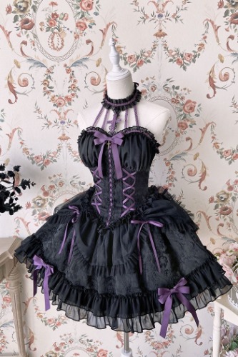 The Queen Of Lolitas Dress - Black & Purple Ribbons / L