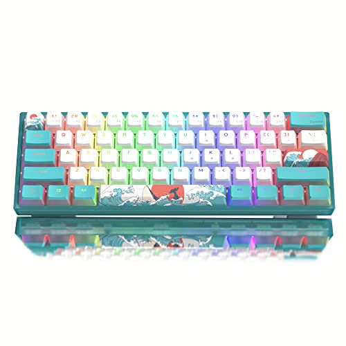 Womier 60% Percent Keyboard, WK61 Mechanical RGB Wired Gaming Keyboard, Hot-Swappable Keyboard Blue Sea Theme with PBT Keycaps for Windows PC Gamers - Red Switch - Blue sea