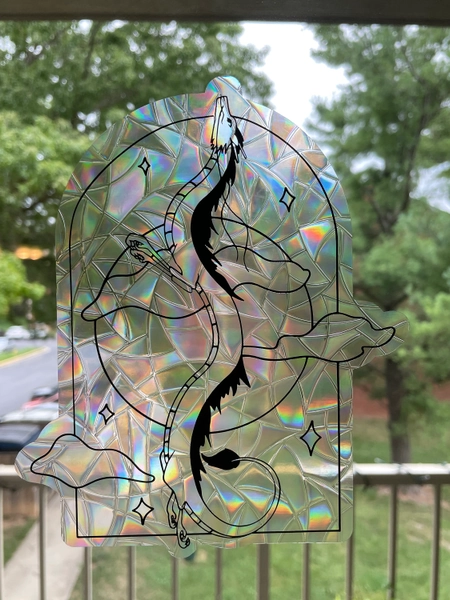 Dragon River Spirit | Stained Glass, Rainbow Maker, Window Decal, Suncatcher, Sticker, Reusable Large