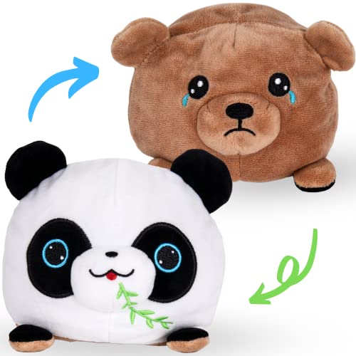 Panda Bear & Teddy Bear Reversible Plushie to Express Happy Sad Mood - The Gift like Reversible Octopus Plush - Soft Toys for Girls & Boys like Teddy Plushie or Mood Octopus Reversible Plushie