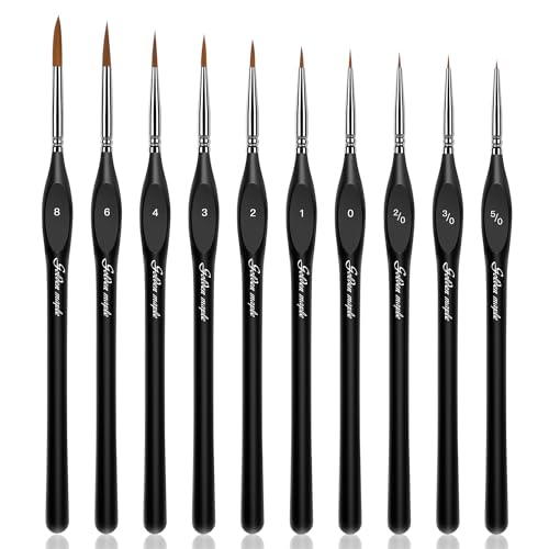 Golden Maple Detail Paint Brushes Set 10pcs Miniature Brushes for Fine Detailing & Art Painting - Acrylic, Watercolor,Oil,Models, 40k - Black