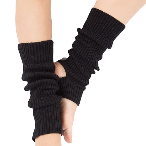 Tukistore Damen Mädchen Ballettstulpen mit Fersenloch Tanzen Stulpen Ballettstulpen Beinwärmer Ballett Stulpen Legwarmer Armstulpen, Schwarz, Einheitsgröße - Schwarz