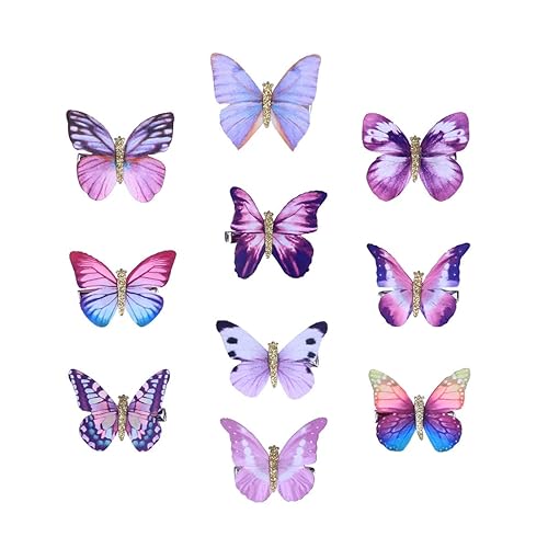 Lurrose 10 Stück süße, bezaubernde dreidimensionale Schmetterlings-Haarspange, Bobby-Pin-Haarspange für Kinder und Mädchen, lila, zufälliges Muster
