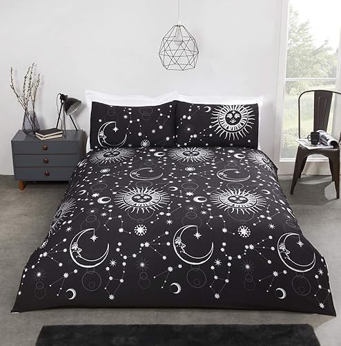 Rapport Home Celestial Duvet Cover Bed Set, Polycotton, Black, 3pcs Double - Double - Black