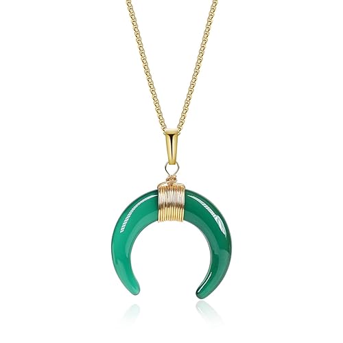 COAI Healing Crystal Necklace Moon Necklace for Women - Green Agate