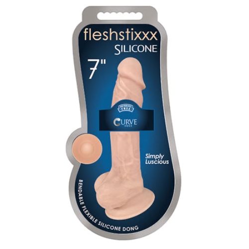 Curve Toys FLESHSTIXXX  7 in. Posable Silicone Dildo with Balls & Suction Cup Beige