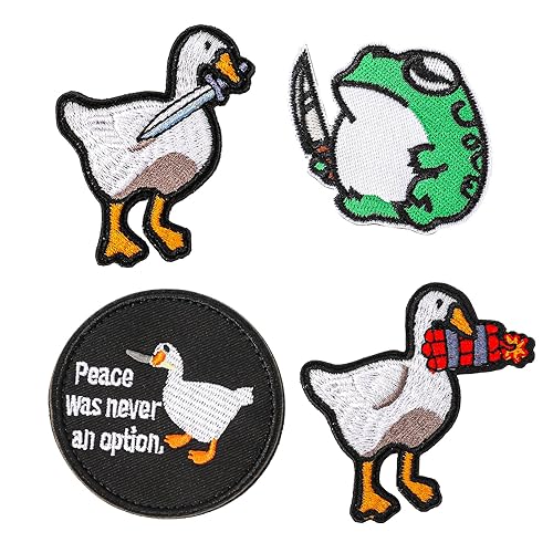 COMNICO 4 Pcs Patches Funny Cute Duck Bite Knife Patch Military Tactical Patch Embroidered Appliques Loop and Hook Patches Set for Backpacks Jackets Jeans - Style A