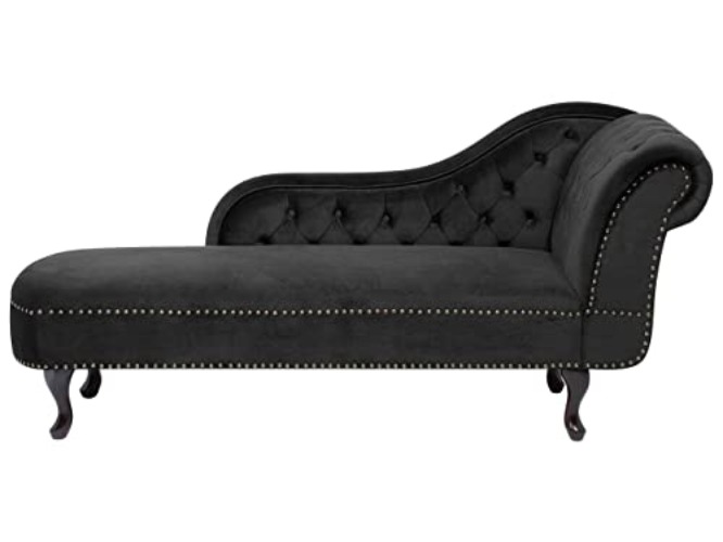 Vintage Style Right Hand Chaise Lounge Velvet Fabric Chesterfield Black Nimes