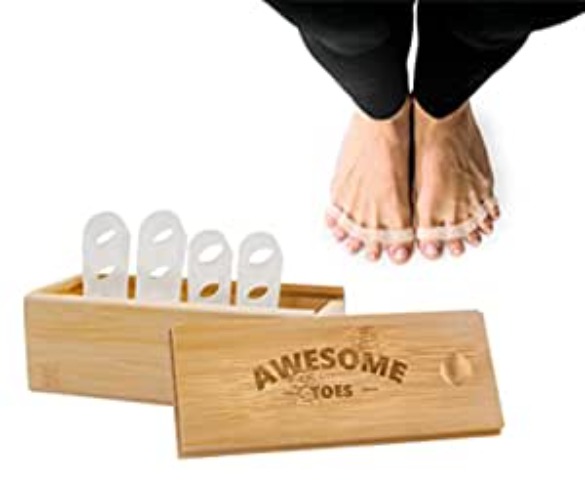 YOGABODY Naturals Toe Spreaders & Separators, Fast Pain Relief from Hammertoe & Bunions, Two Pairs in Stylish Wooden Box, Latex-Free Rubber Toe Stretchers Used for Nighttime, Yoga Practice & Running