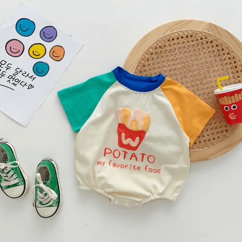 POTATO Baby Color Block Bodysuit | Beige / 3-6M