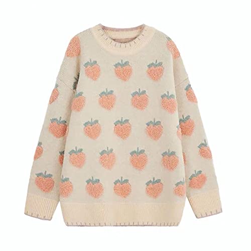 Womens Knitted Orange Sweater Casual Loose Long Sleeve Pullover Sweater Tops - One Size - Peach