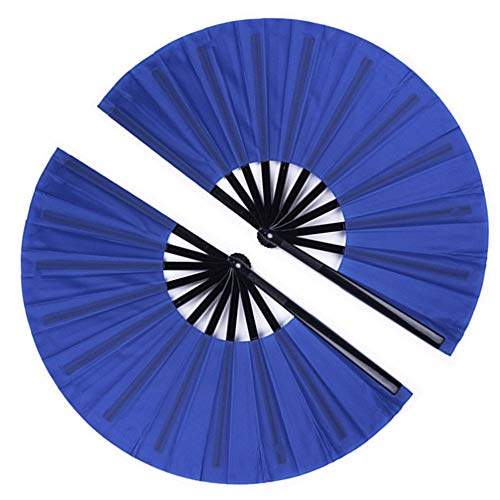 Minelife 2 Pack Large Folding Hand Fan, Nylon-Cloth Vintage Retro Fabric Fans, Chinese Kung Fu Tai Chi Hand Fan for Men/Women, Festival, Dance, Gift, Performance, Decorations (Blue) - Blue