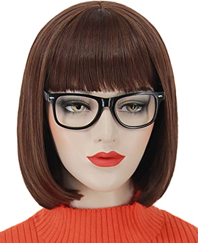 Ruina Short Brown Bob Wigs for Women Girls Velma Wig Costume Straight Brown Hair Wig with Bangs Natural Cute Synthetic Wigs for Daily Party R021BR - Brown